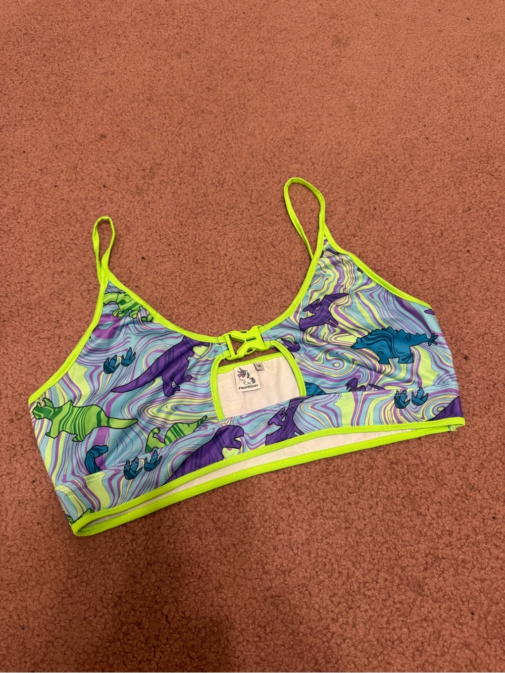 New 1x neon green Dino dinosaur crop top tank shirt festival rave raver outfit